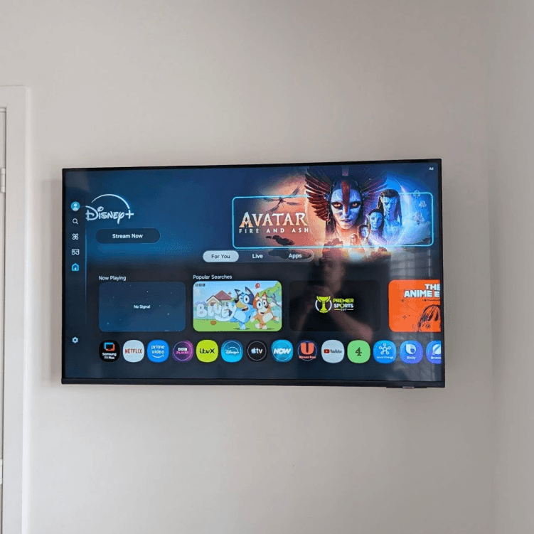 tv install on wall with no cables showing